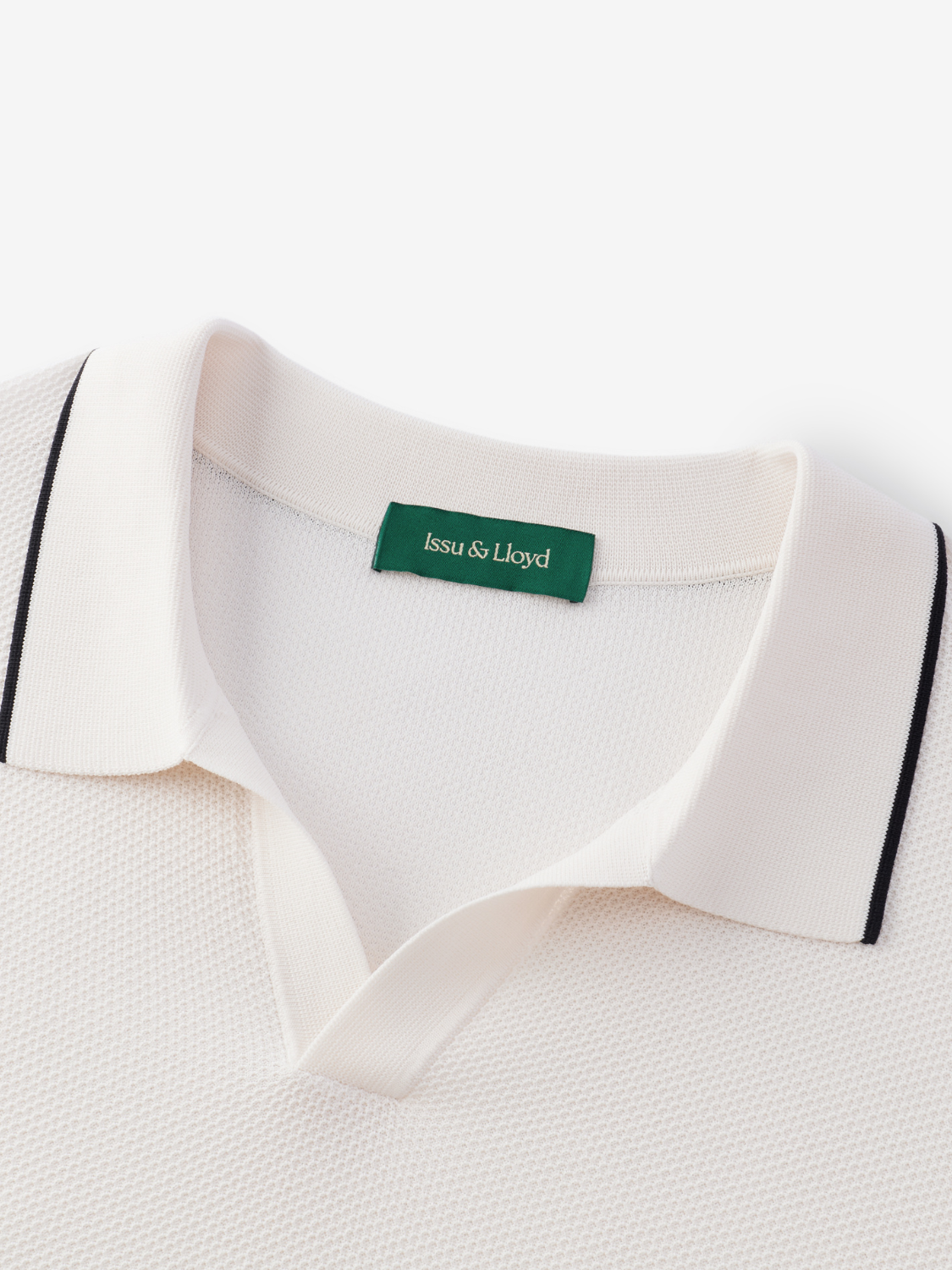 Alistair gebreide piqué polo met streepdetail voor heren in crème – Issu & Lloyd