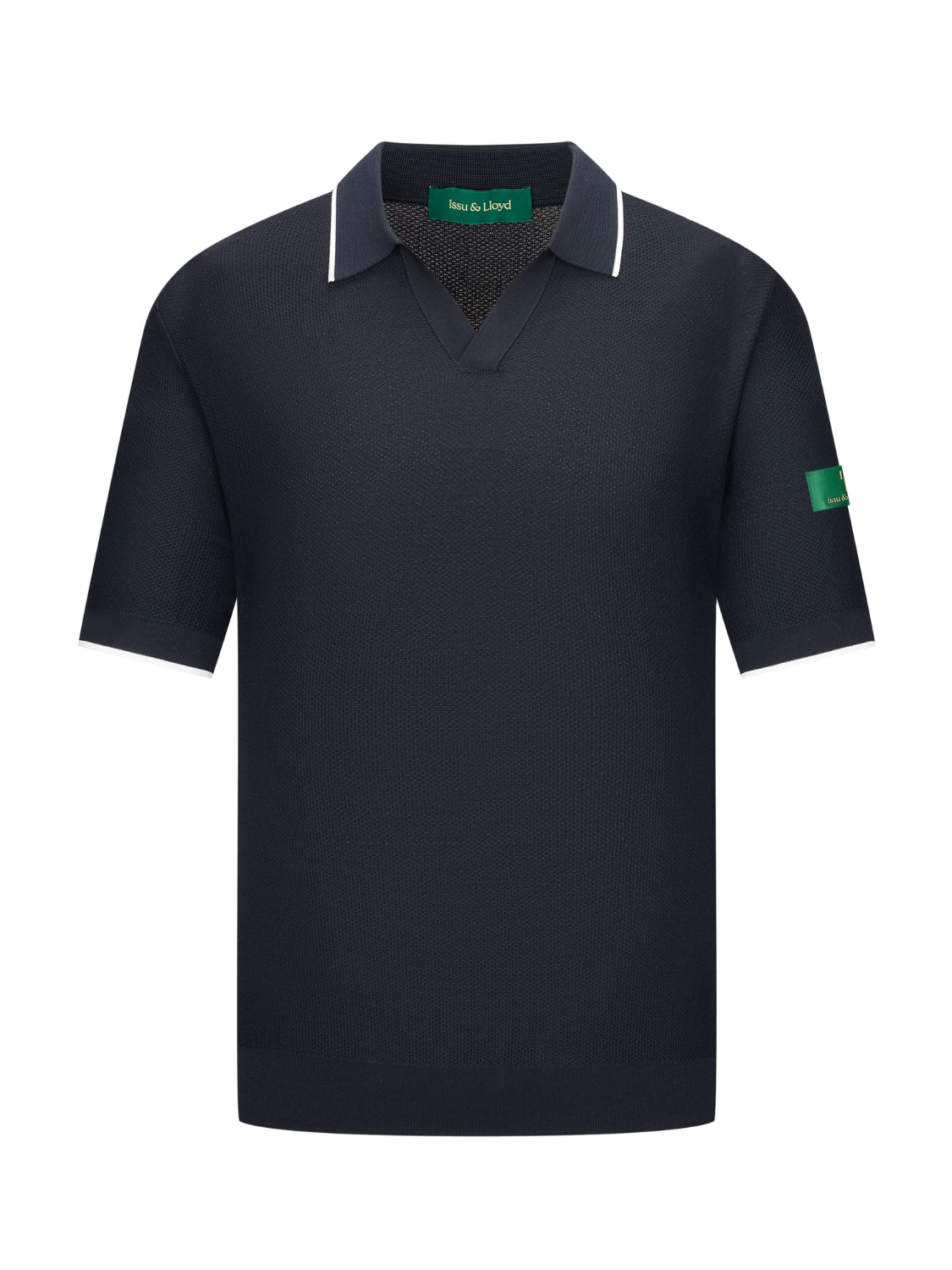 Alistair gebreide piqué polo met streepdetail voor heren in marineblauw – Issu & Lloyd