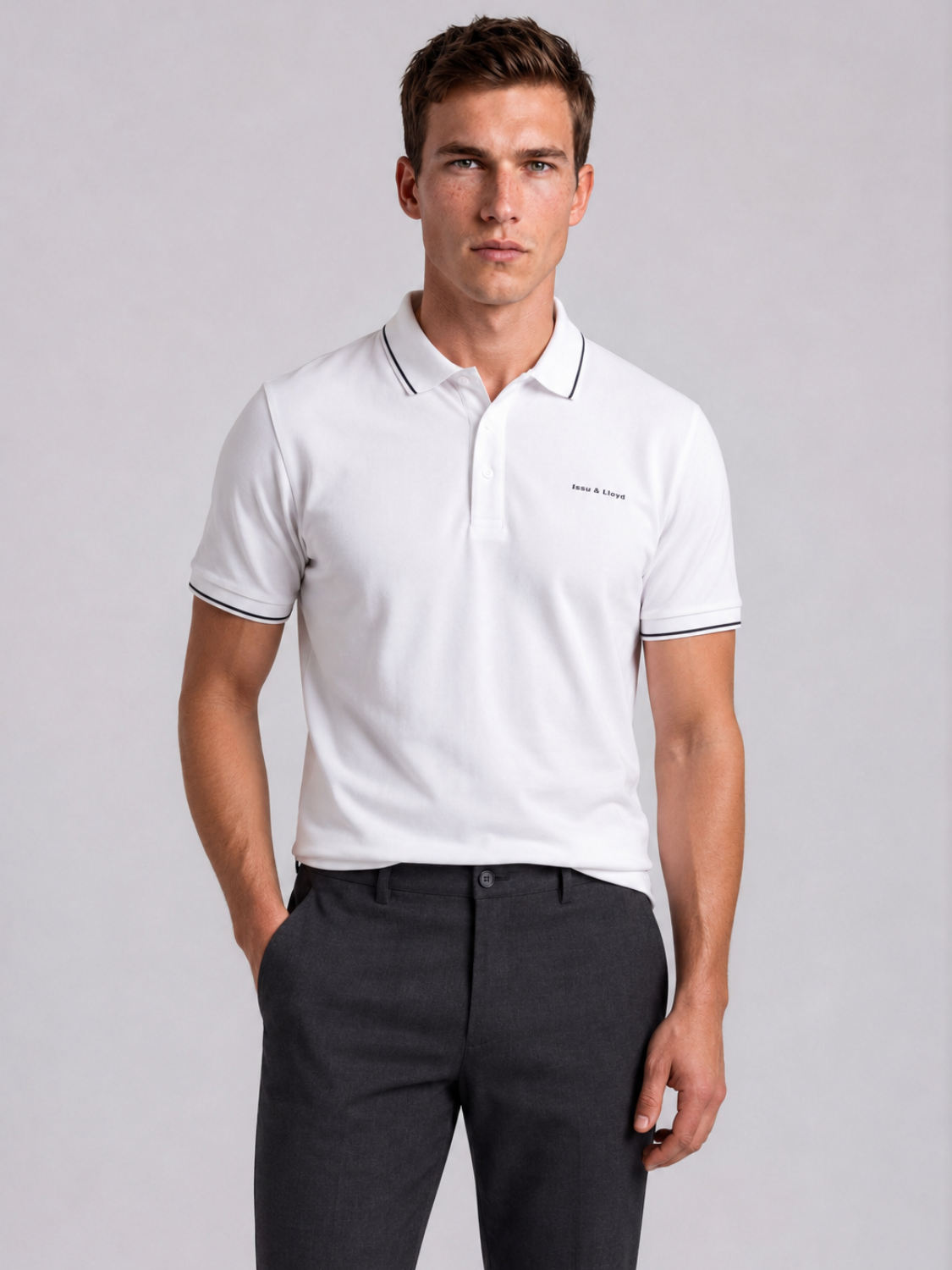 Atticus gestreepte katoenen polo met knopen voor heren in wit – Issu & Lloyd