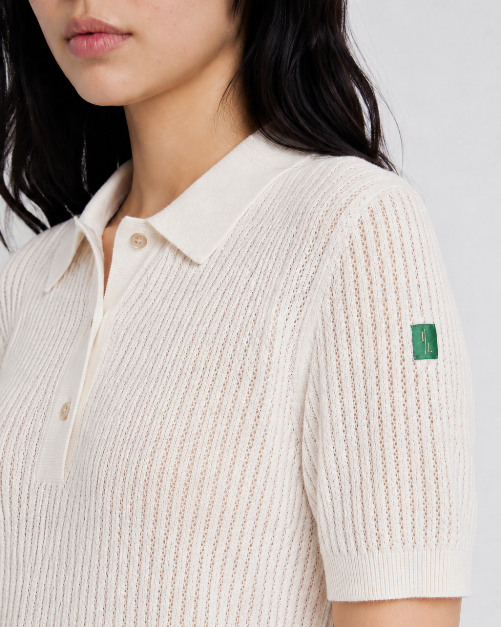 Augusta open gebreide polo van wol en cashmere voor dames in crème – Issu & Lloyd