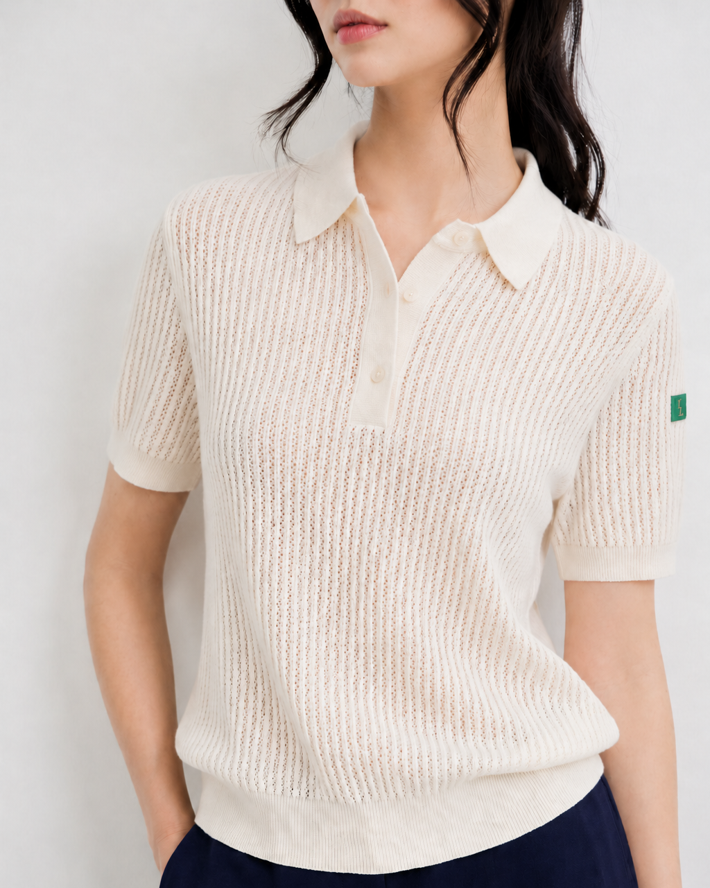 Augusta open gebreide polo van wol en cashmere voor dames in crème – Issu & Lloyd