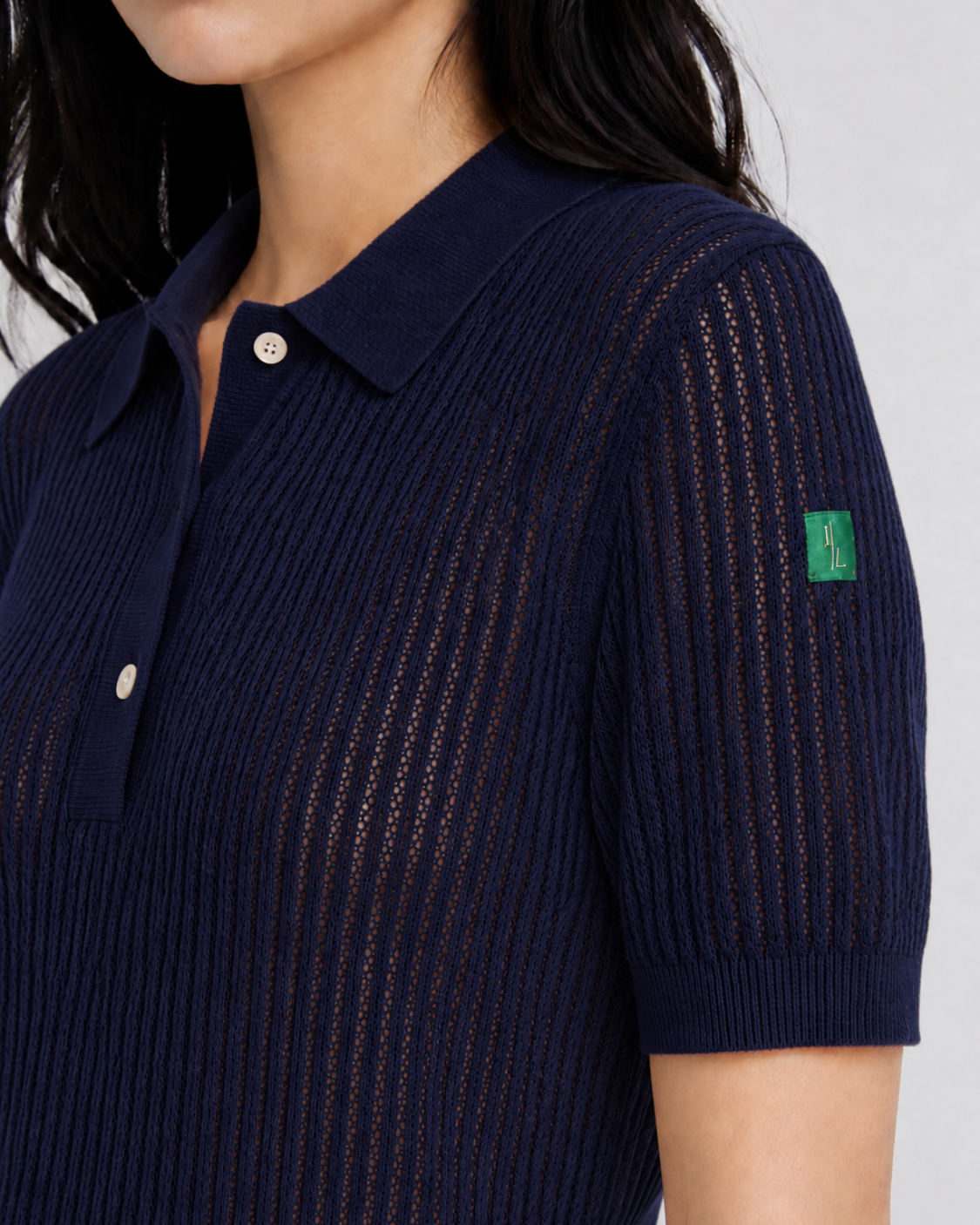 Augusta open gebreide polo van wol en cashmere voor dames in marineblauw – Issu & Lloyd