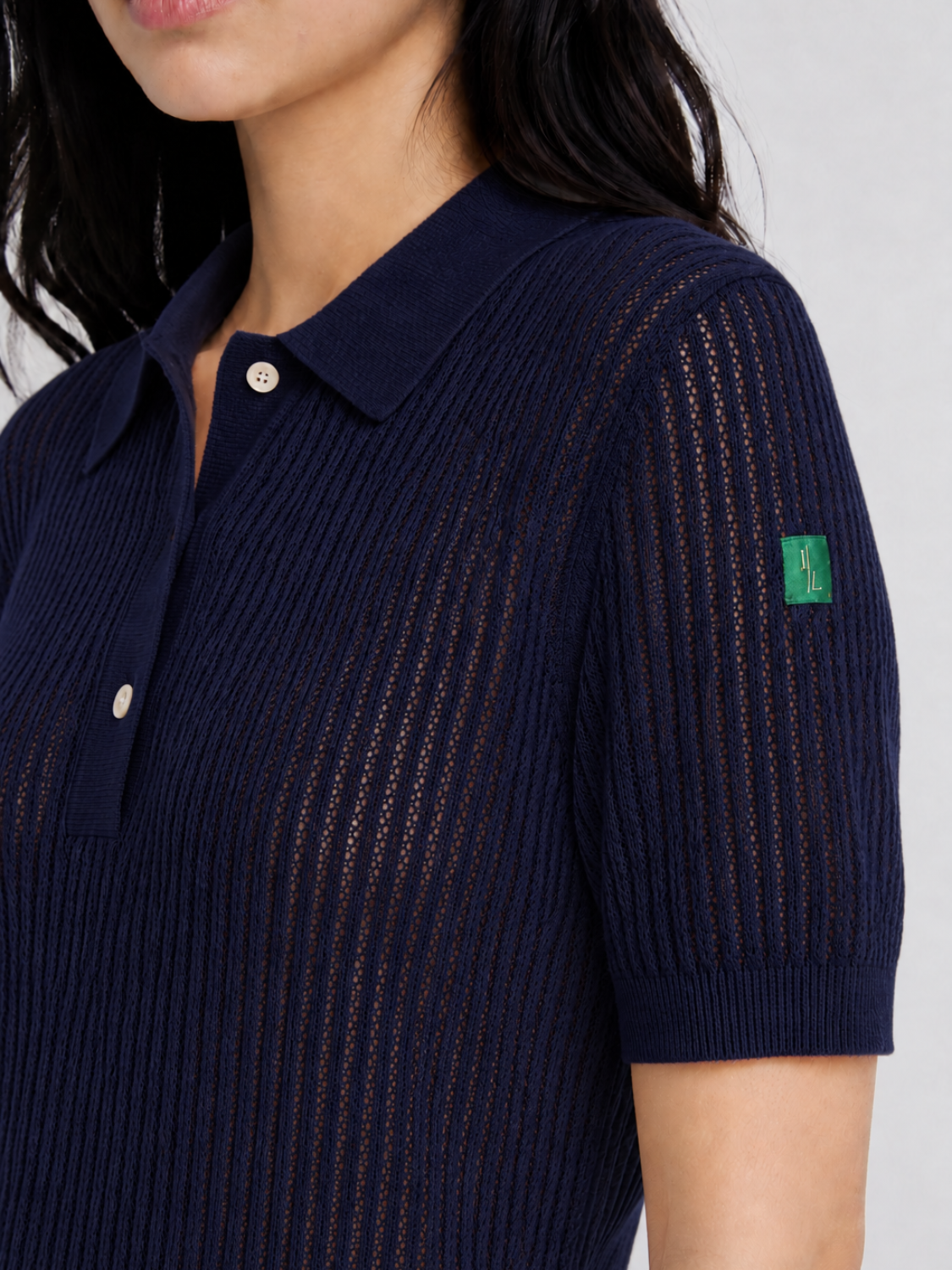 Augusta open gebreide polo van wol en cashmere voor dames in marineblauw – Issu & Lloyd
