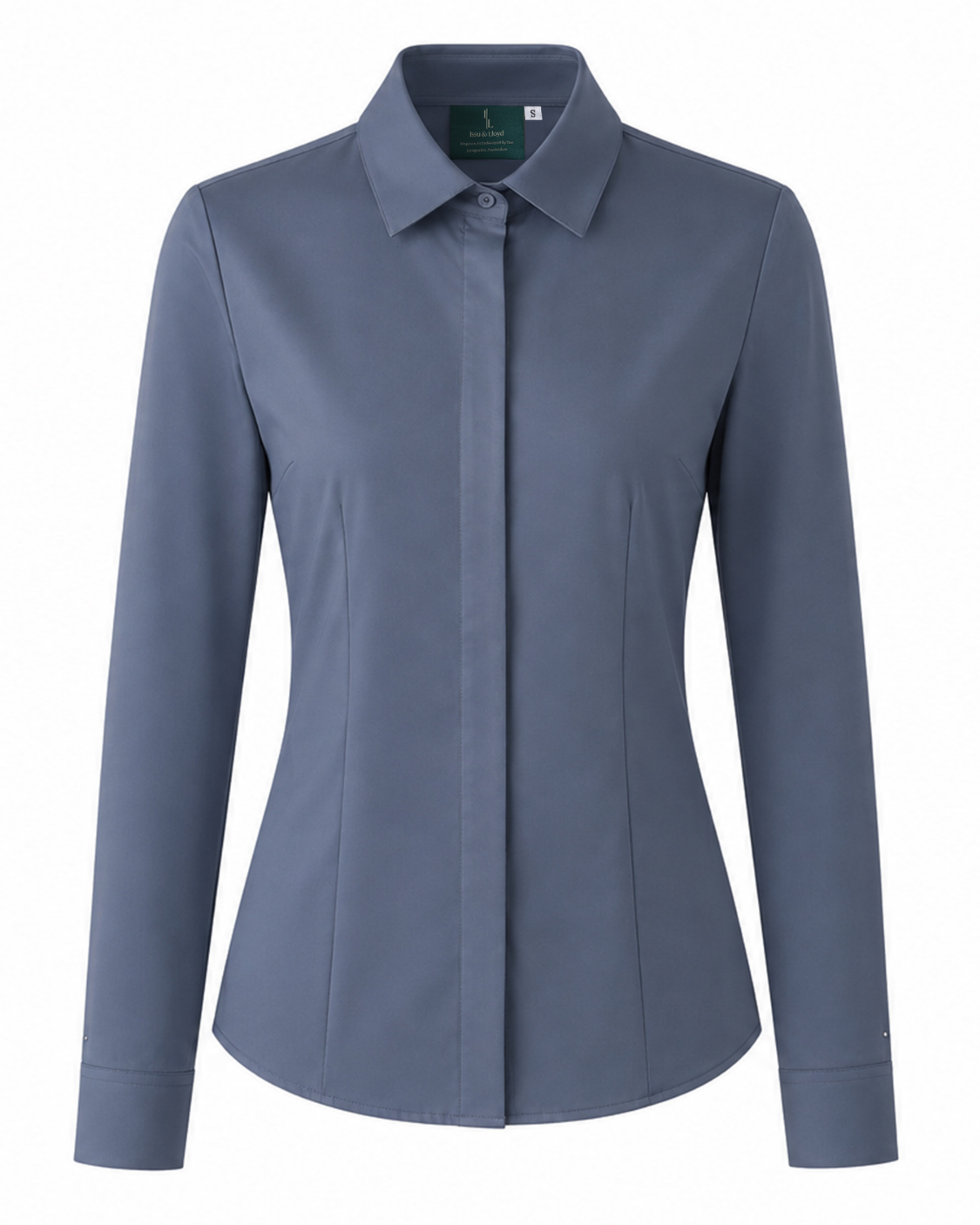 Delphine getailleerde blouse met coupenaden voor dames in schaduwblauw – Issu & Lloyd