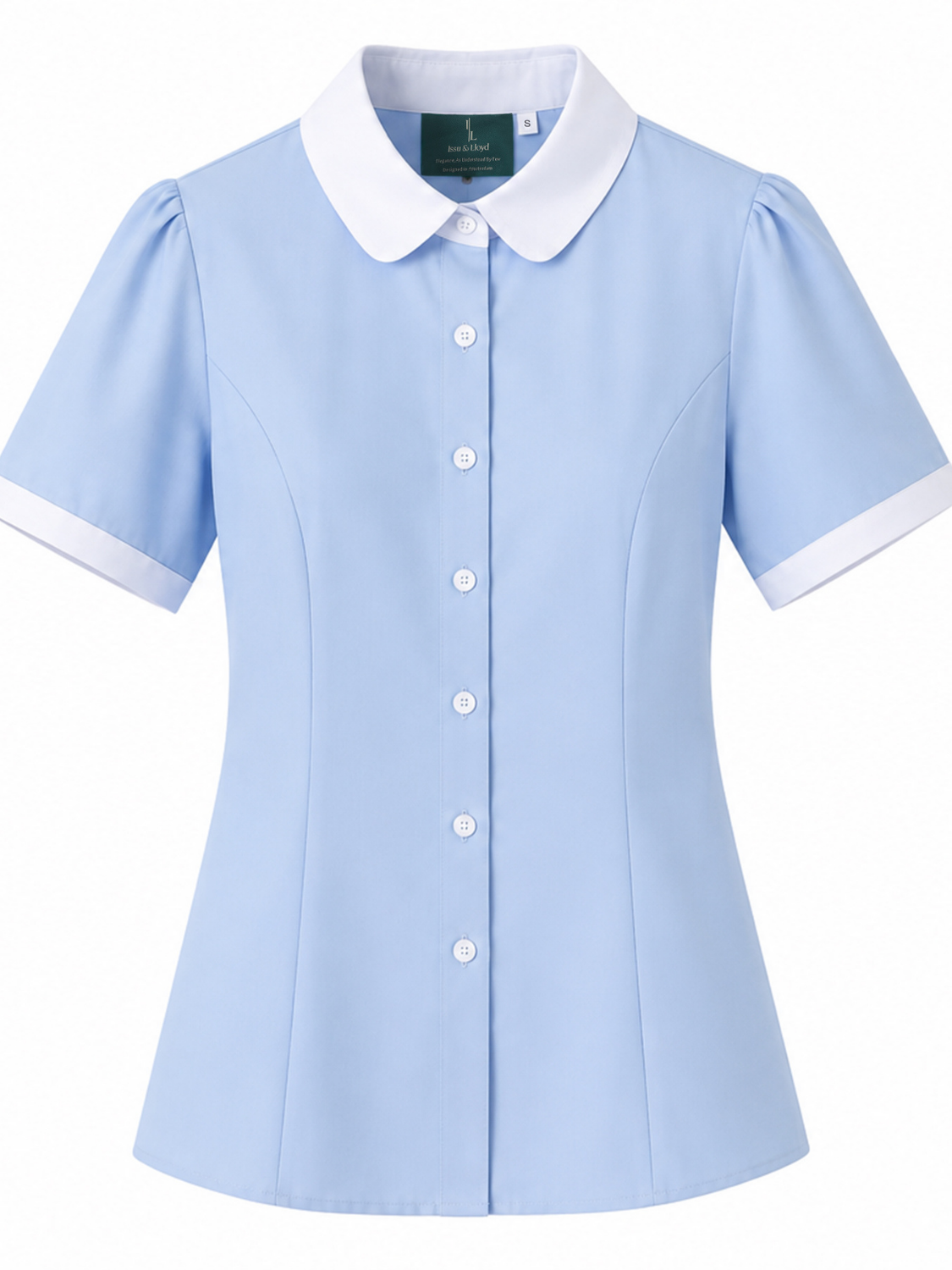 Helena getailleerde blouse met korte mouw voor dames in lichtblauw – Issu & Lloyd