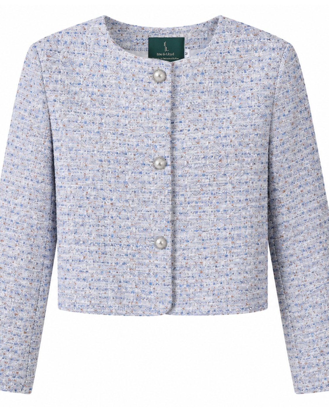 Lavinia cropped tweed jasje voor dames in gletsjerblauw – Issu & Lloyd