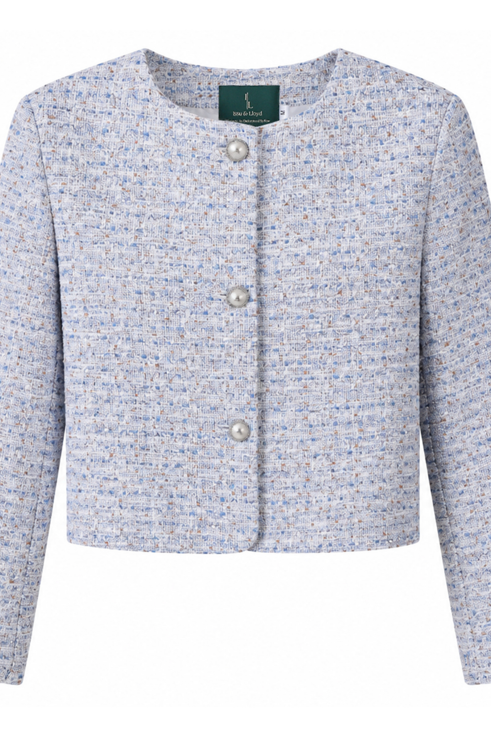 Lavinia cropped tweed jasje voor dames in gletsjerblauw – Issu & Lloyd