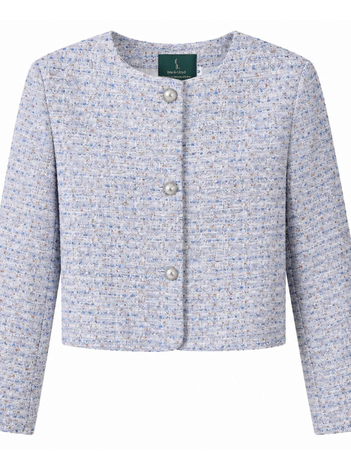 Lavinia cropped tweed jasje voor dames in gletsjerblauw – Issu & Lloyd
