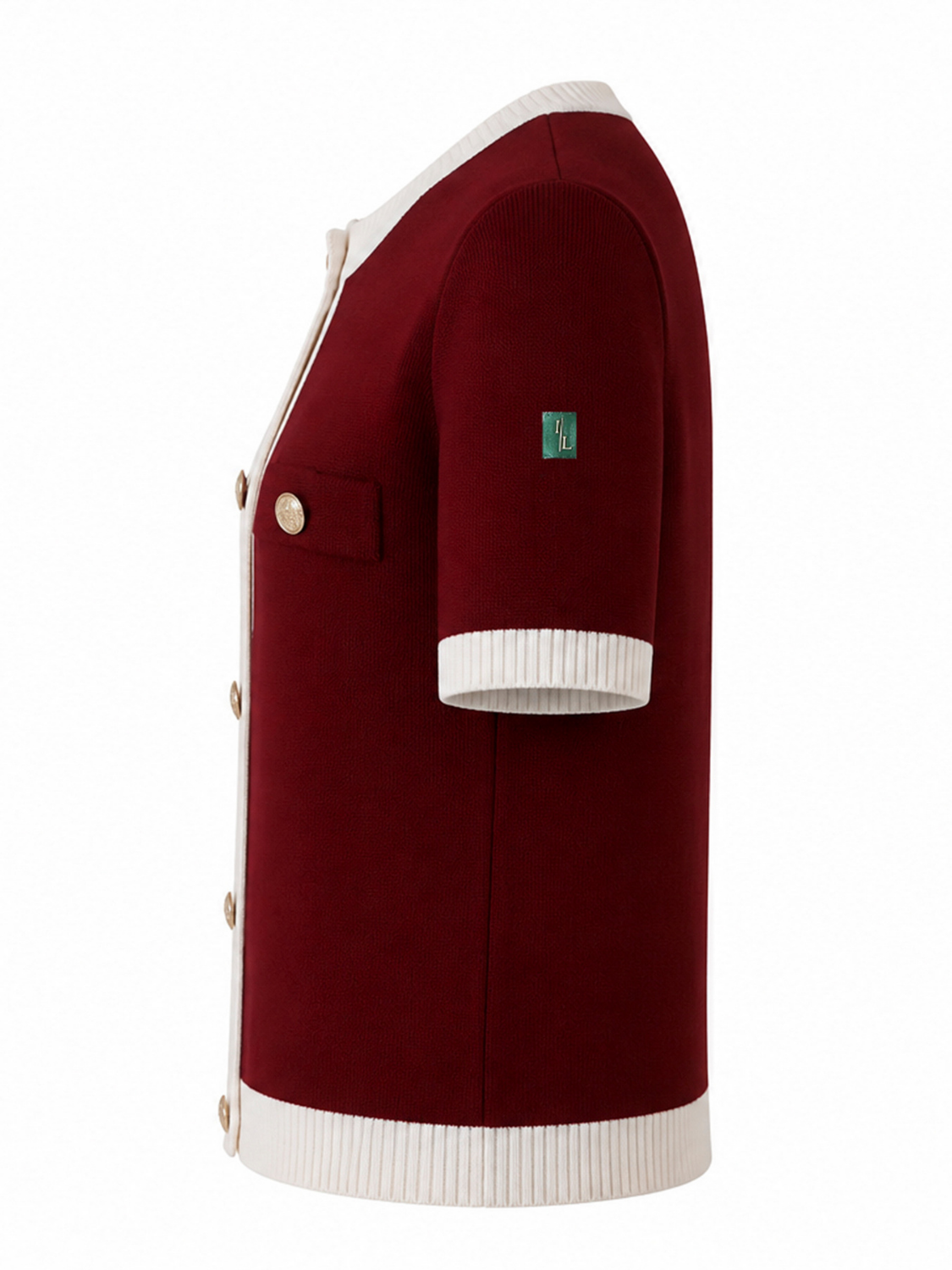 Lenora fijngebreid tweekleurig T-shirt met tweed-look voor dames in bordeaux – Issu & Lloyd