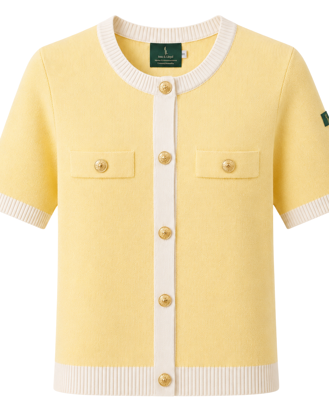 Lenora fijngebreid tweekleurig T-shirt met tweed-look voor dames in lichtgeel – Issu & Lloyd