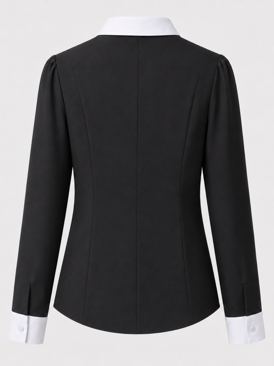 Seraphine getailleerde blouse met witte kraag en manchetten voor dames in zwart – Issu & Lloyd