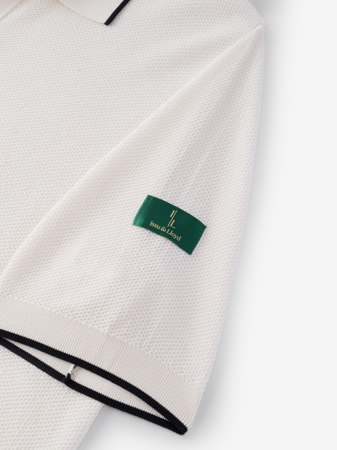 Alistair gebreide piqué polo met streepdetail voor heren in crème – Issu & Lloyd