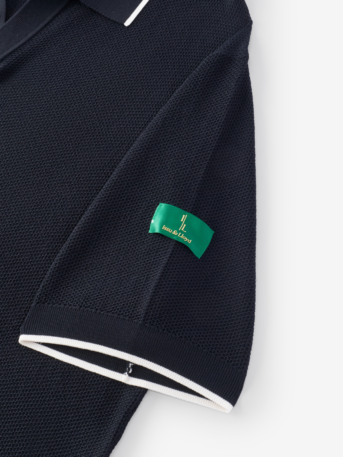 Alistair gebreide piqué polo met streepdetail voor heren in marineblauw – Issu & Lloyd