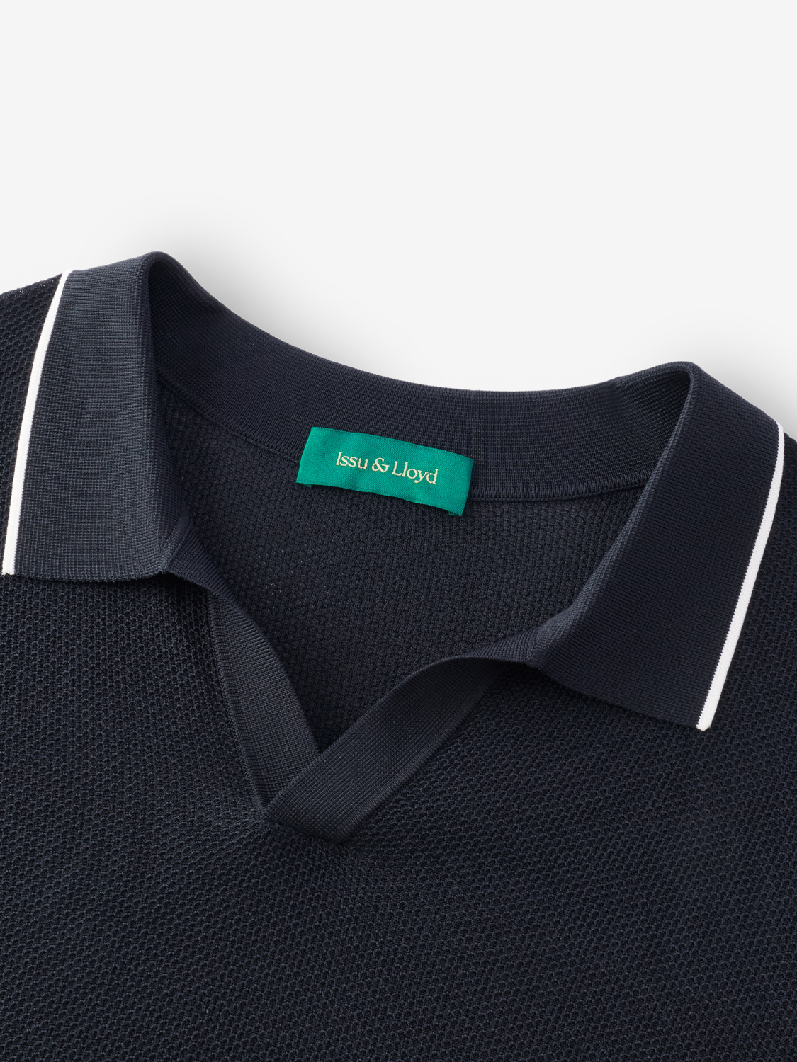 Alistair gebreide piqué polo met streepdetail voor heren in marineblauw – Issu & Lloyd
