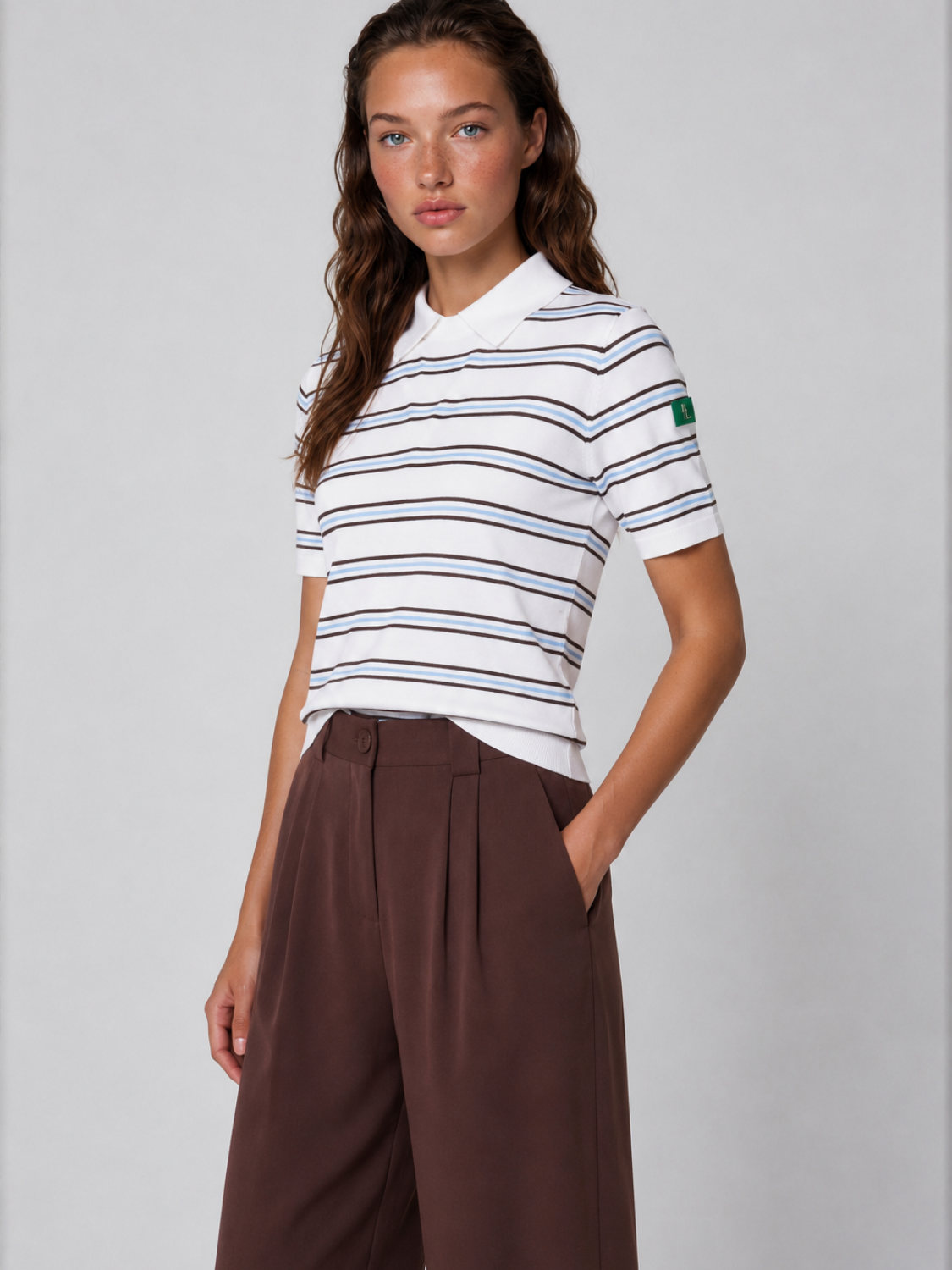 Arabella fijngebreide polo van lyocell voor dames in crème gestreept – Issu & Lloyd