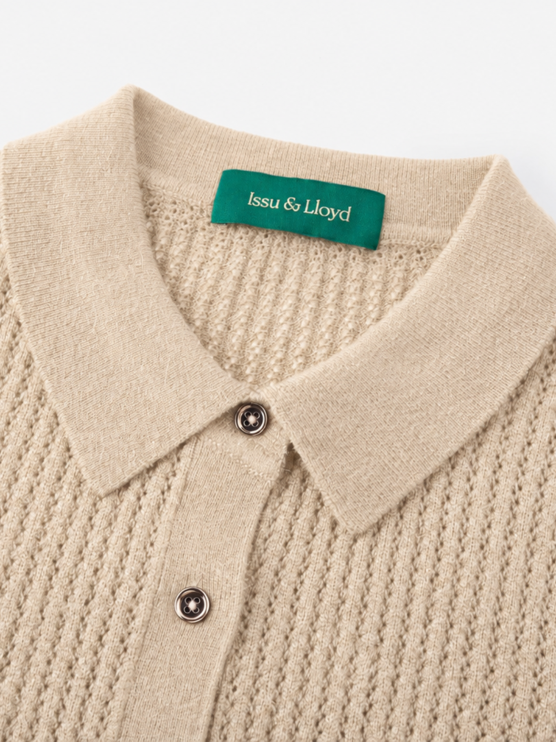 Augusta open gebreide polo van wol en cashmere voor dames in beige – Issu & Lloyd