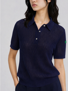 Augusta open gebreide polo van wol en cashmere voor dames in marineblauw – Issu & Lloyd