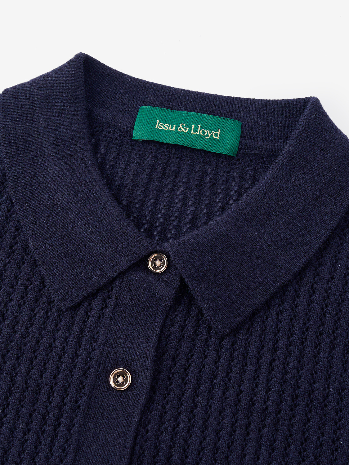 Augusta open gebreide polo van wol en cashmere voor dames in marineblauw – Issu & Lloyd