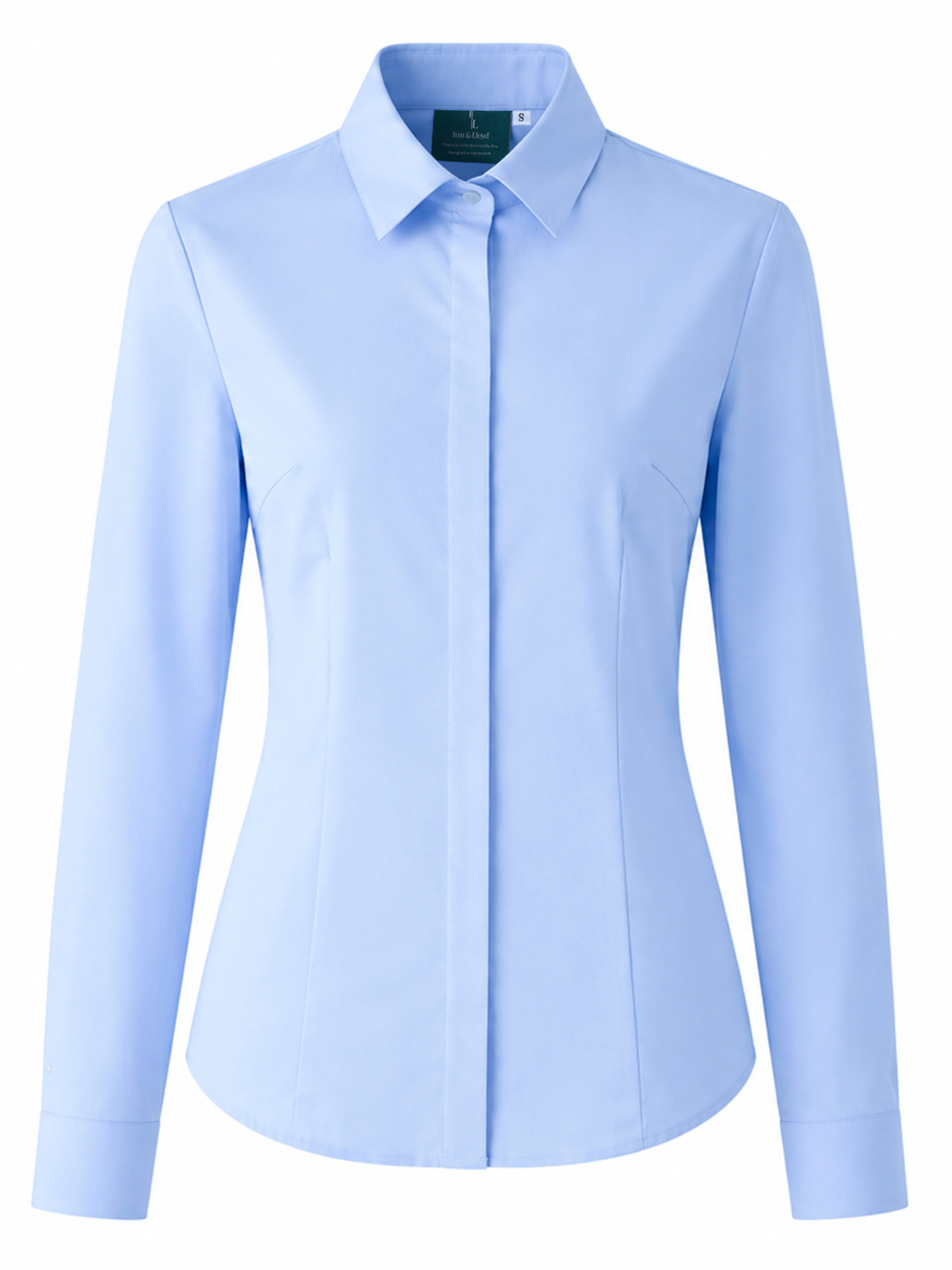 Delphine getailleerde blouse met coupenaden voor dames in lichtblauw – Issu & Lloyd