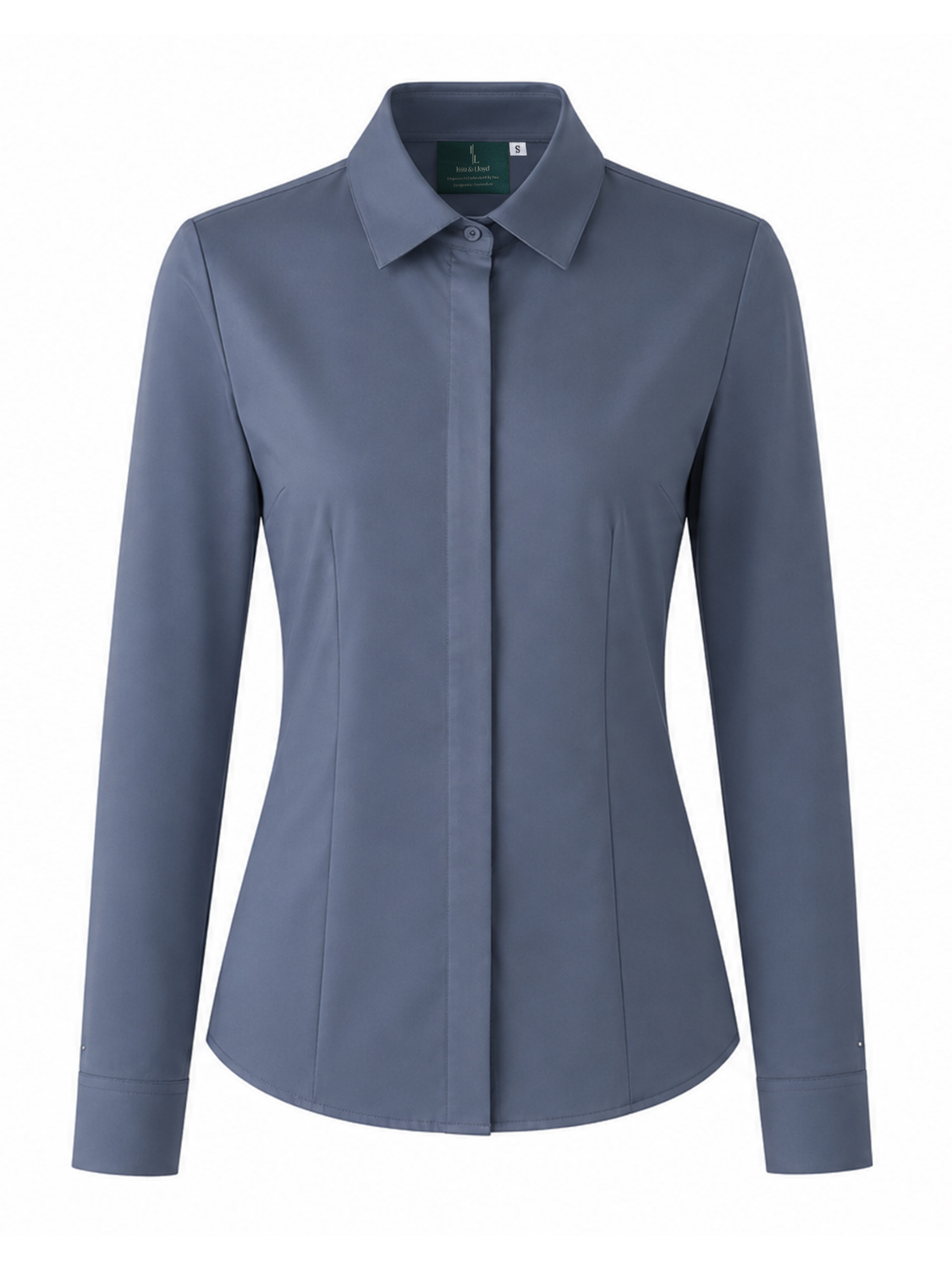 Delphine getailleerde blouse met coupenaden voor dames in schaduwblauw – Issu & Lloyd