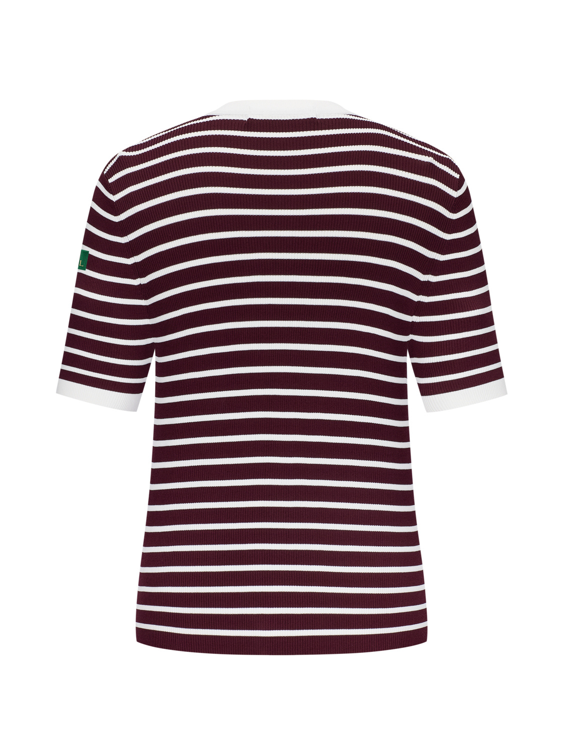 Fiori fijngebreid T-shirt met tweed-look en knopen voor dames in bordeaux gestreept – Issu & Lloyd