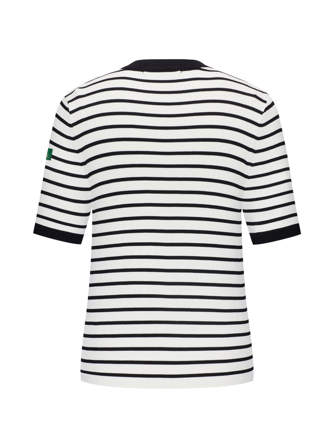 Fiori fijngebreid T-shirt met tweed-look en knopen voor dames in wit gestreept – Issu & Lloyd