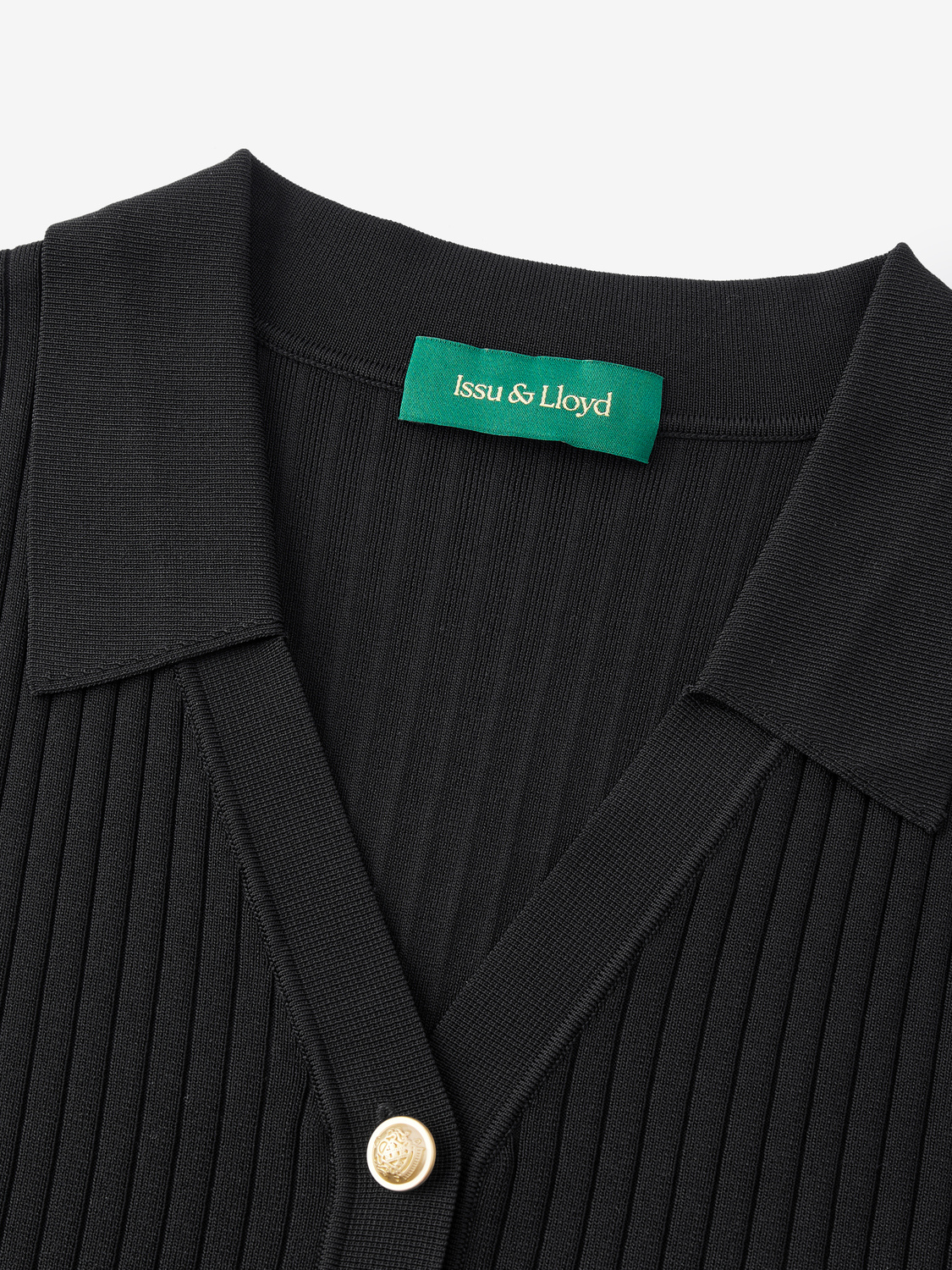 Genevieve mouwloze geribde gebreide polo voor dames in zwart – Issu & Lloyd
