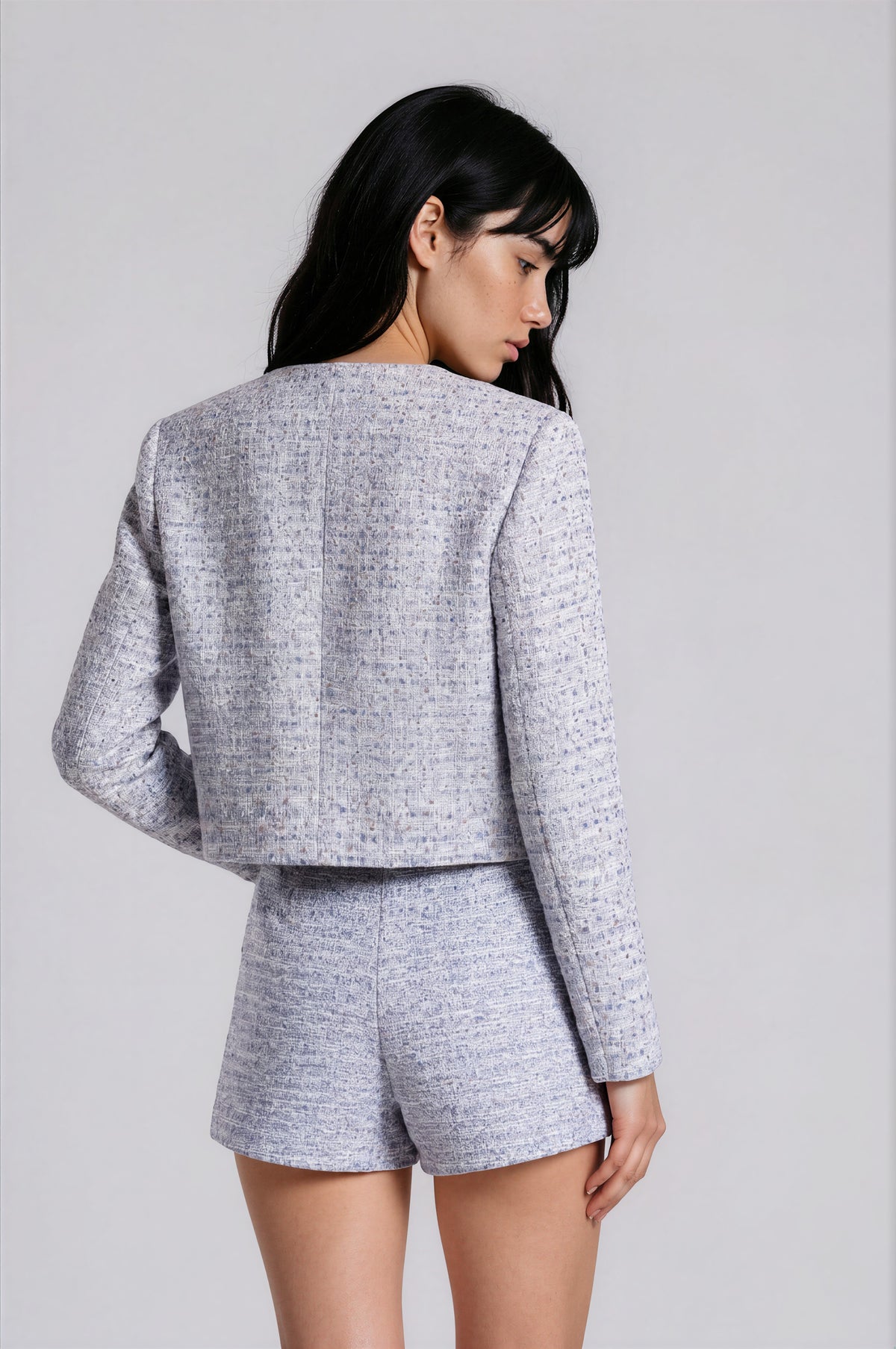 Lavinia tweed set met cropped jasje en skort in gletsjerblauw voor dames – Issu & Lloyd