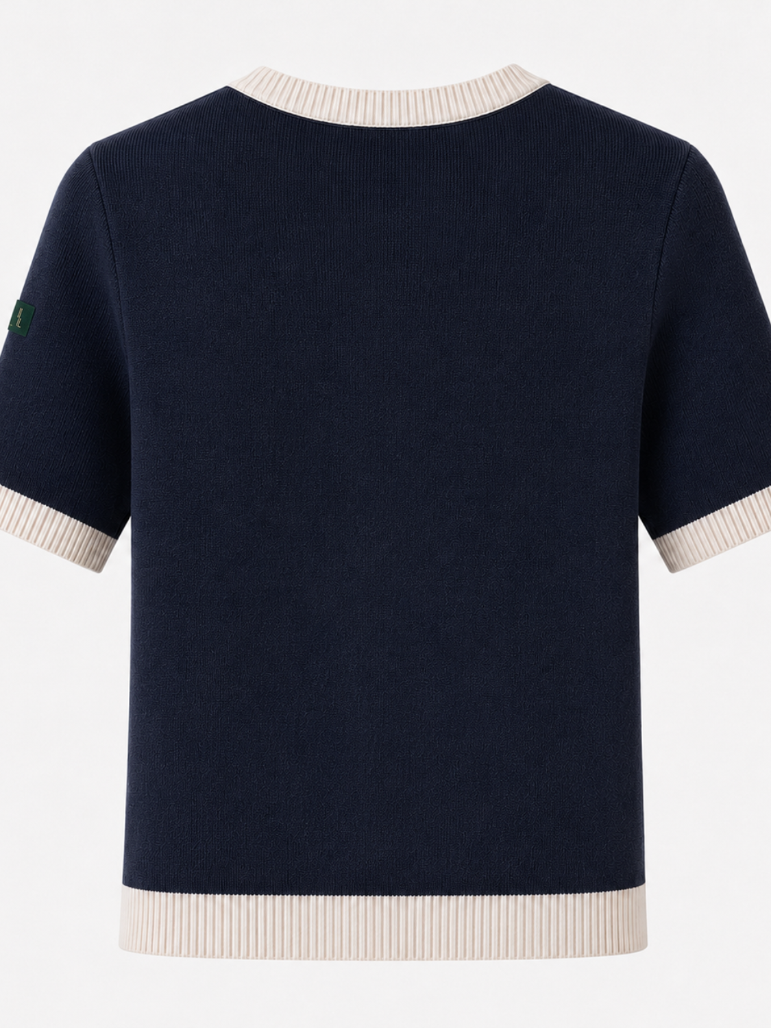 Lenora fijngebreid tweekleurig T-shirt met tweed-look voor dames in marineblauw – Issu & Lloyd
