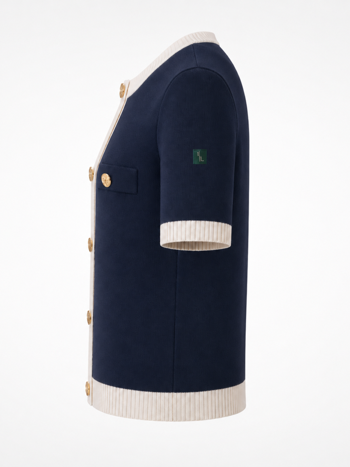 Lenora fijngebreid tweekleurig T-shirt met tweed-look voor dames in marineblauw – Issu & Lloyd