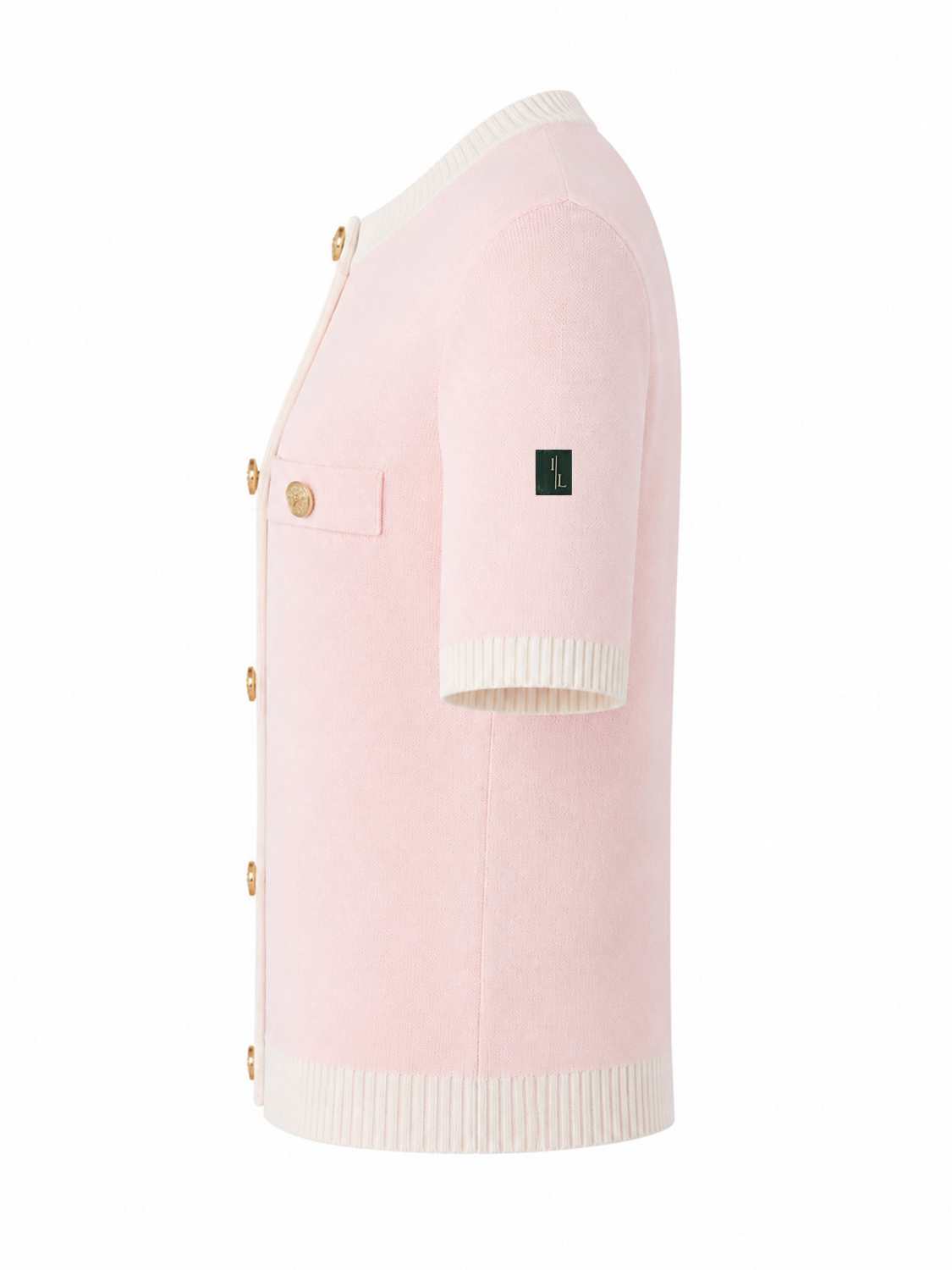 Lenora fijngebreid tweekleurig T-shirt met tweed-look voor dames in roze – Issu & Lloyd