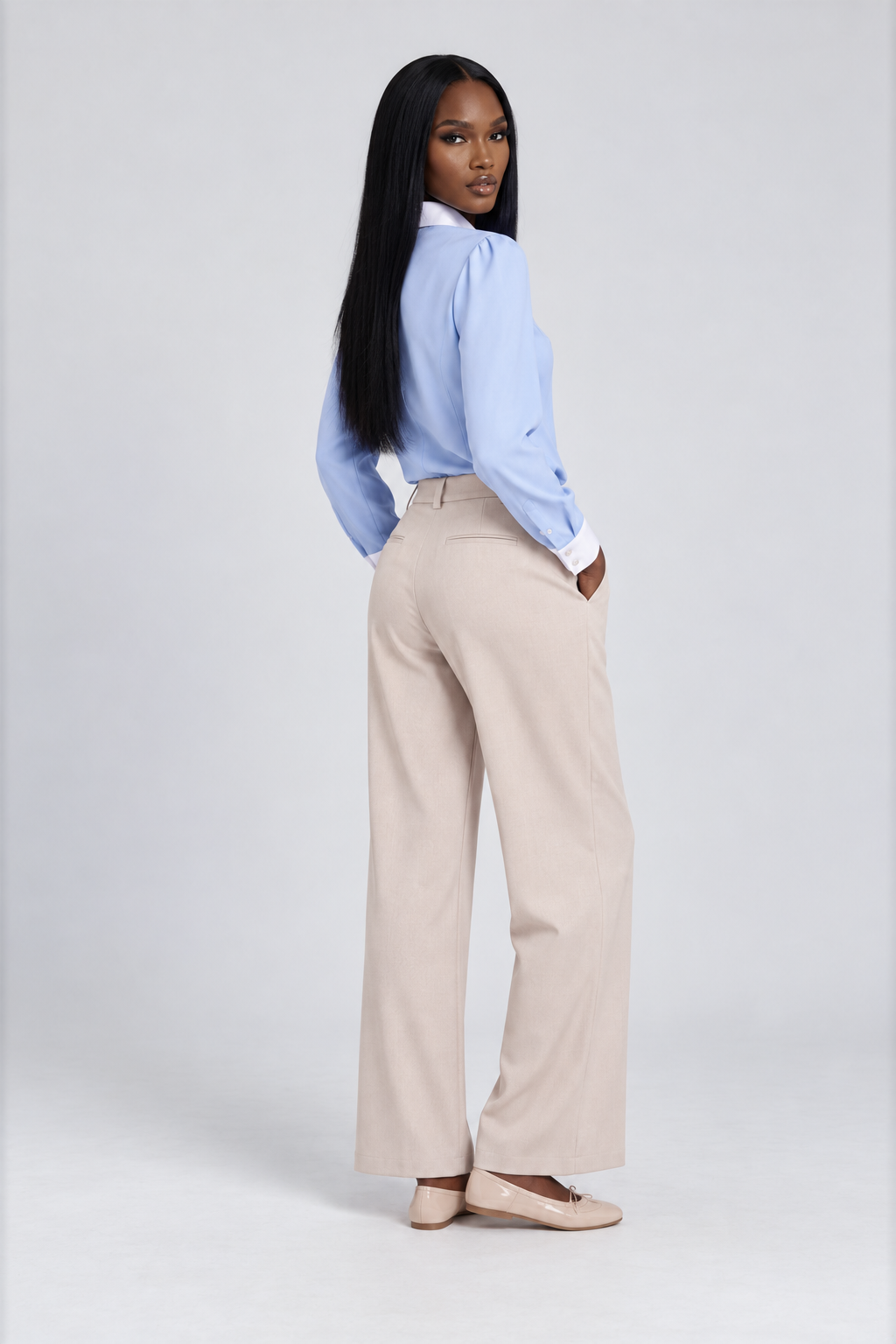 Philippa ultra high-waist pantalon met plooien voor dames in beige – Issu & Lloyd