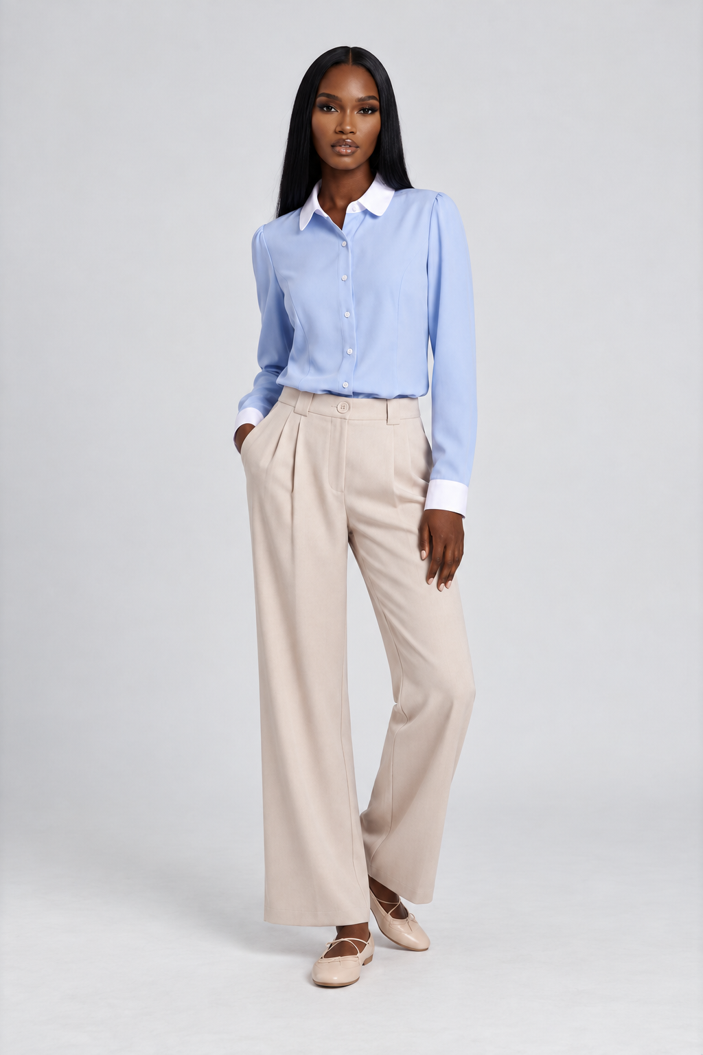 Philippa ultra high-waist pantalon met plooien voor dames in beige – Issu & Lloyd