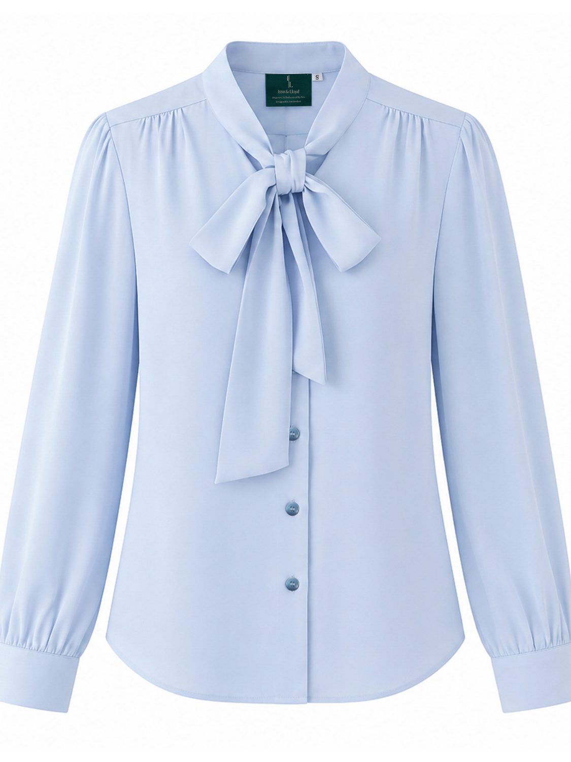Rosamund blouse met lavallière kraag en satijnlook voor dames in lichtblauw – Issu & Lloyd