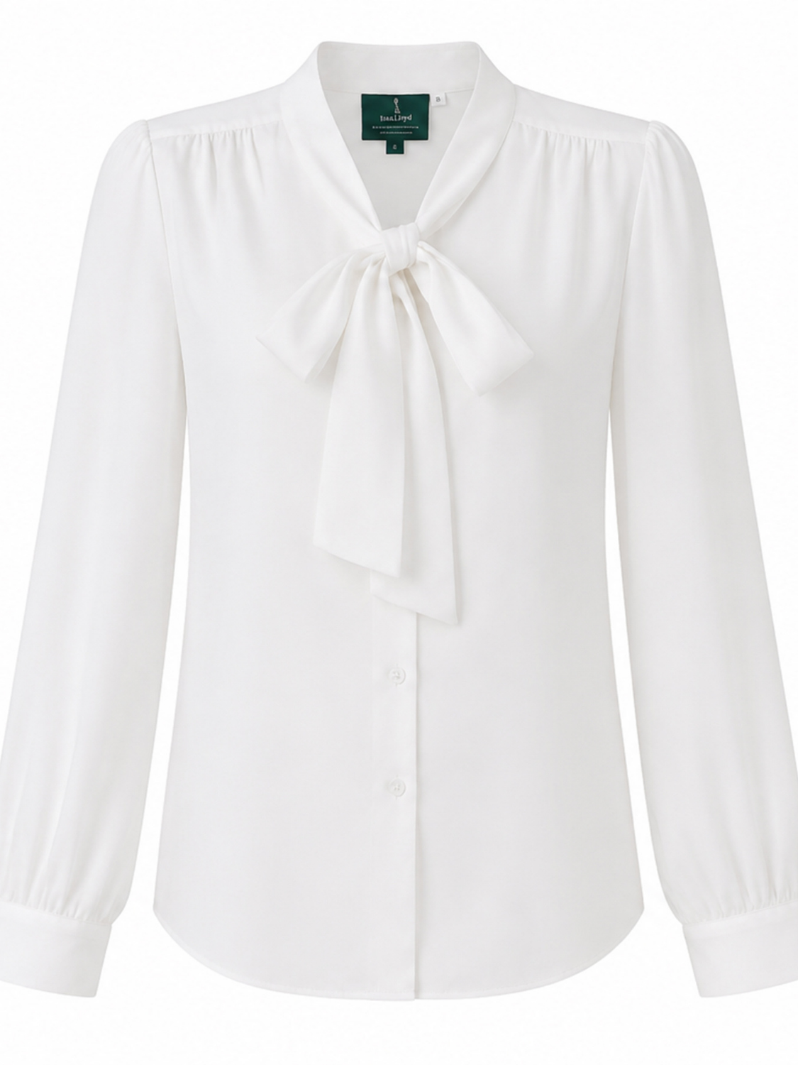 Rosamund blouse met lavallière kraag en satijnlook voor dames in wit – Issu & Lloyd